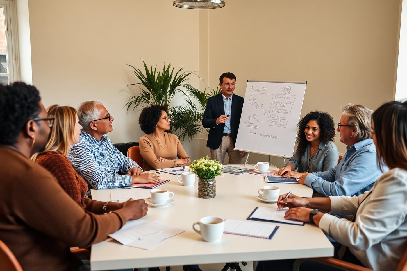 Staff members in a workshop room during a WellMind trauma-informed care training session.